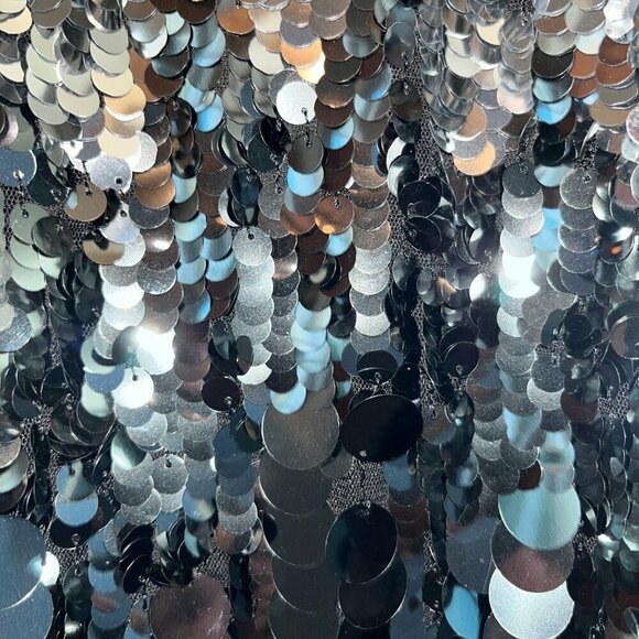 H & M Black & Silver Giant Sequin Long Sleeve High Neck Swing Dress EUC Small - Picture 11 of 16